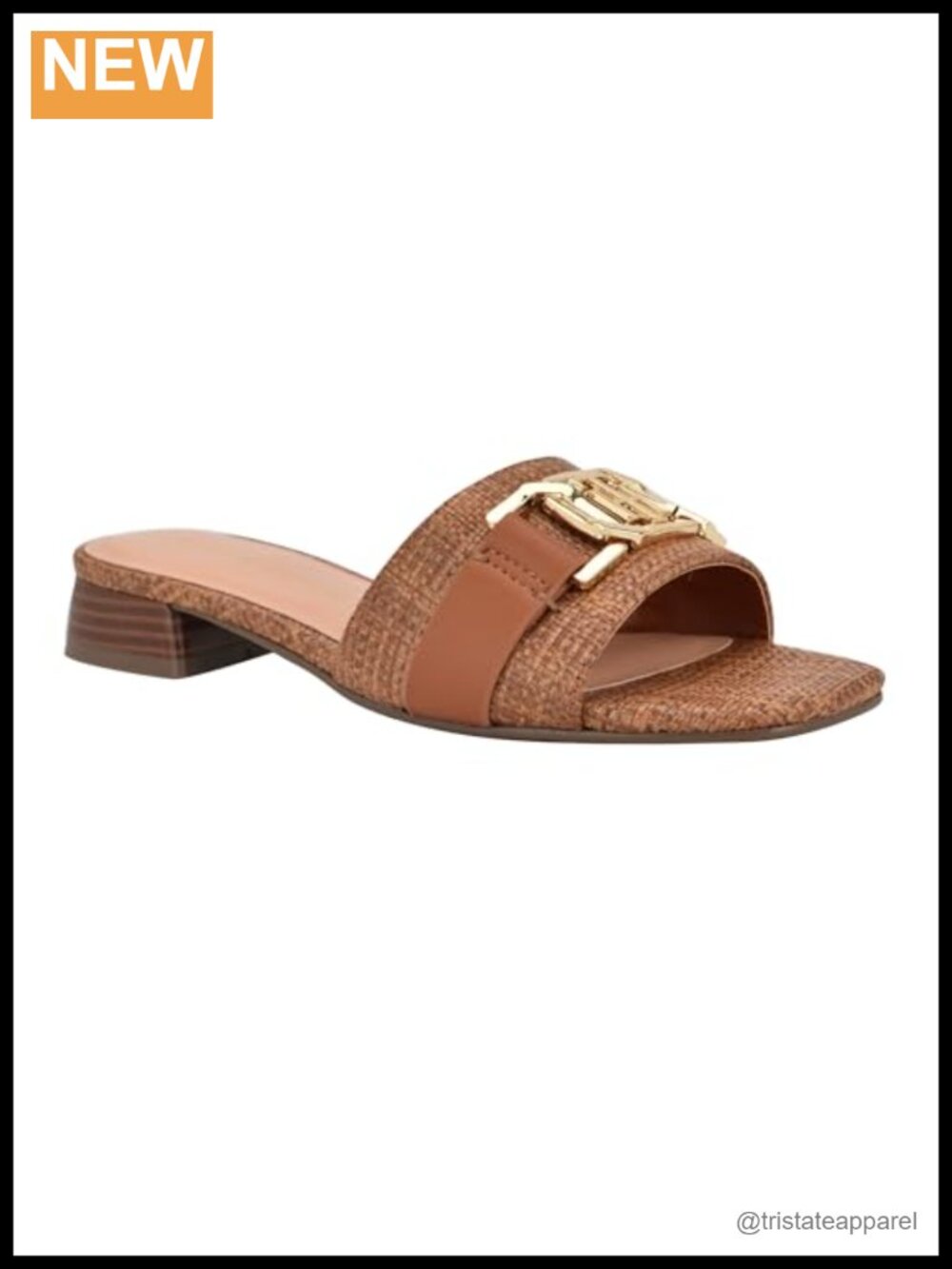 Meliei Slide Sandals Square Toe Block Heel Slip-On Casual